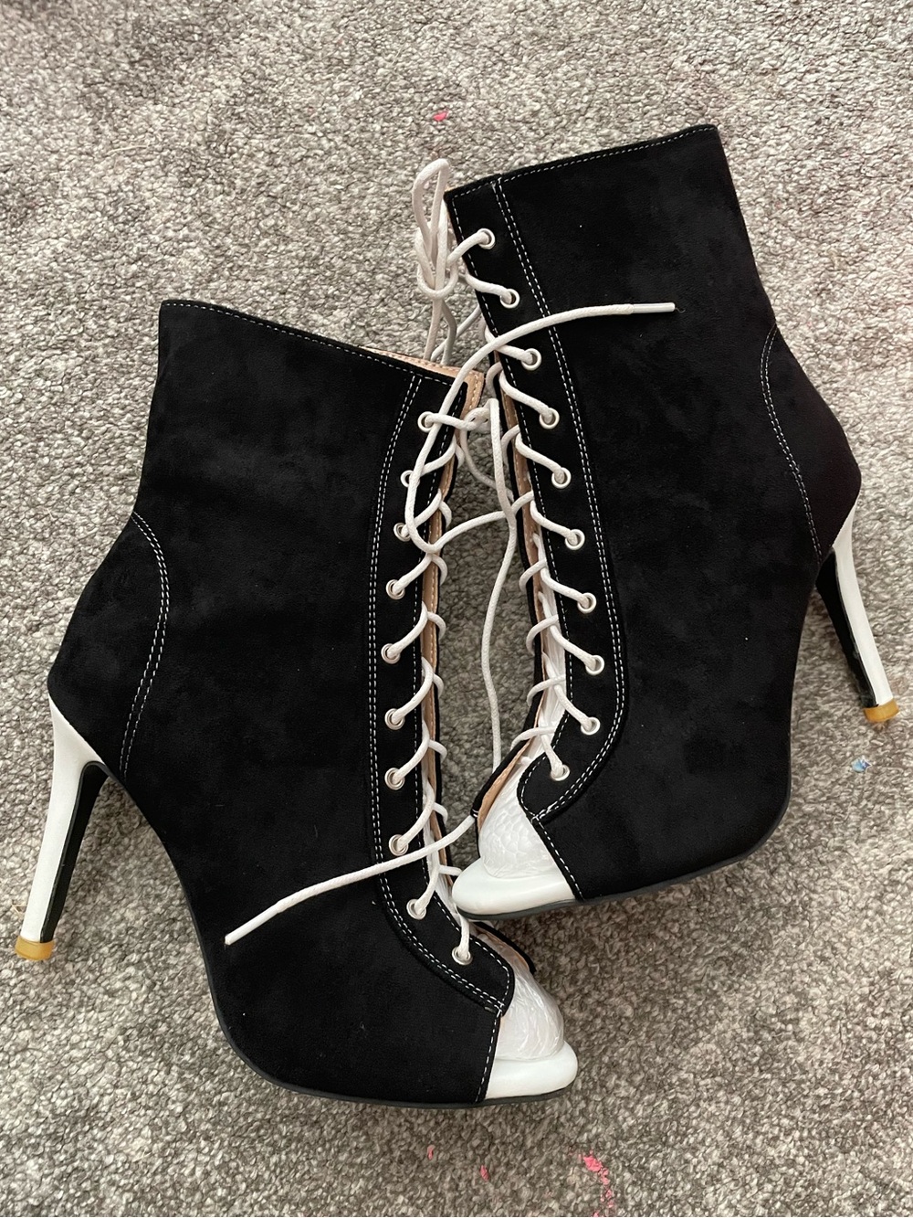 Women's Black Lace-Up Peep-Toe Heeled Booties